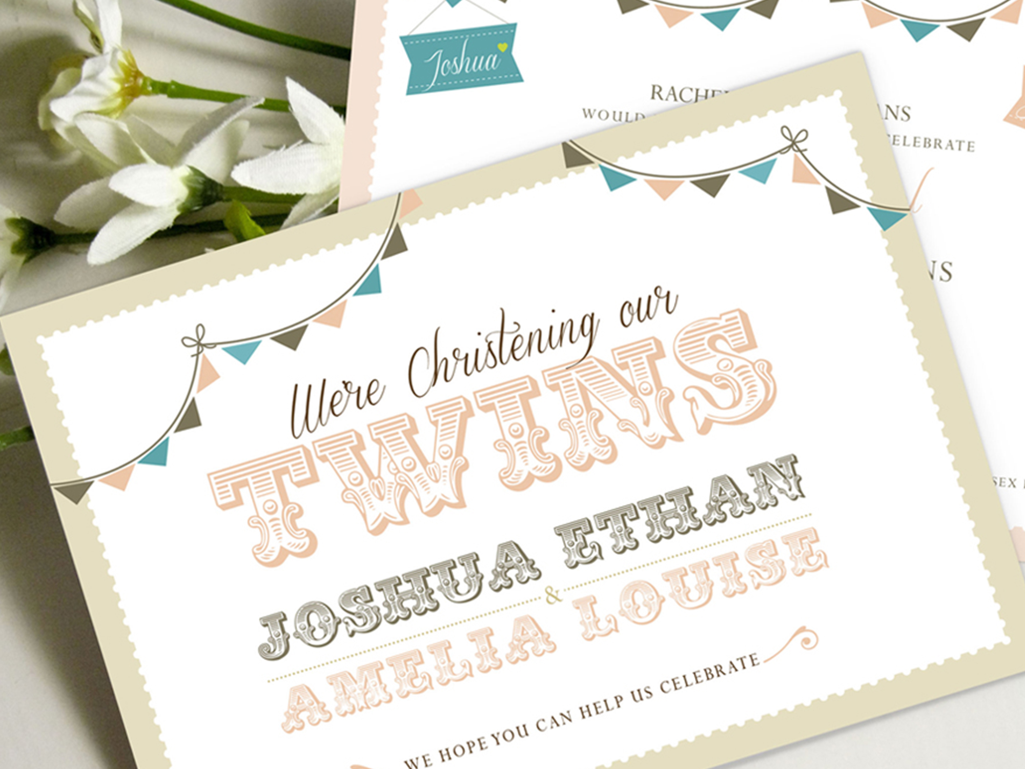 twin christening invites vanilla inspirations